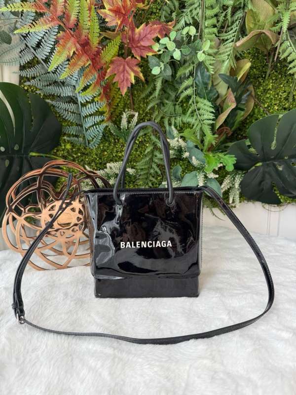 Balenciaga patent logo tote bag
